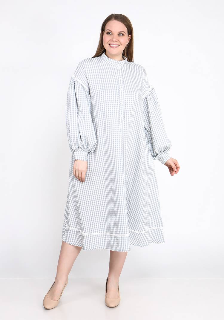 Платье в клетку с рукавами буфами шир.  750, рис. 5