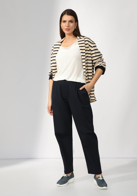 Брюки зауженные из хлопка с эластаном шир.  580, рис. 5