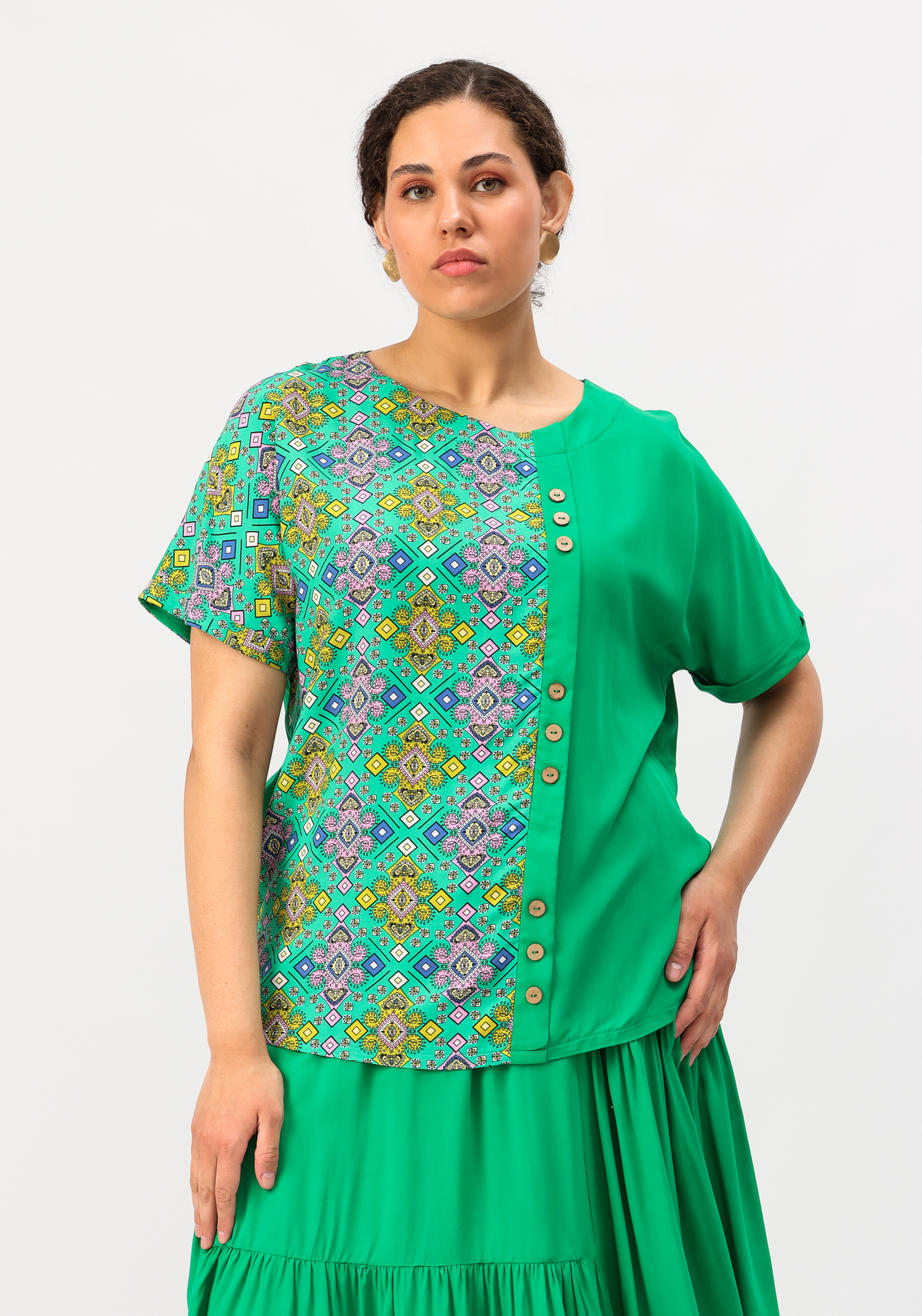 Блуза с ассиметричной вставкой Frida, размер 46-48, цвет бежевый