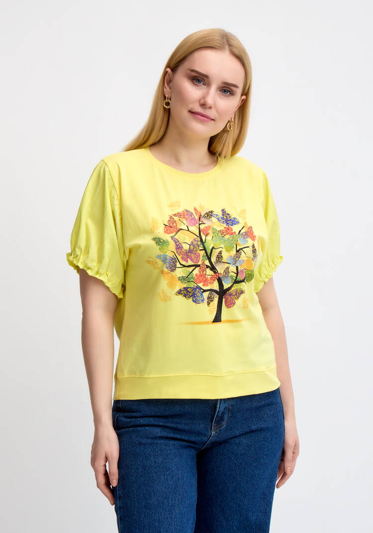 Блуза с ярким принтом и коротким рукавом шир.  750, рис. 29