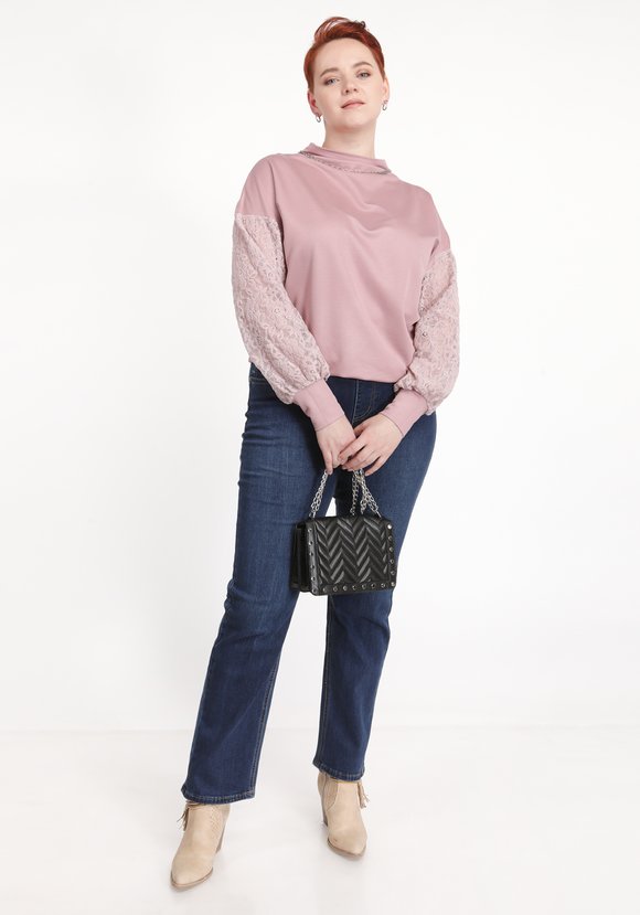 Джемпер с кружевной вставкой на рукавах шир.  580, рис. 7