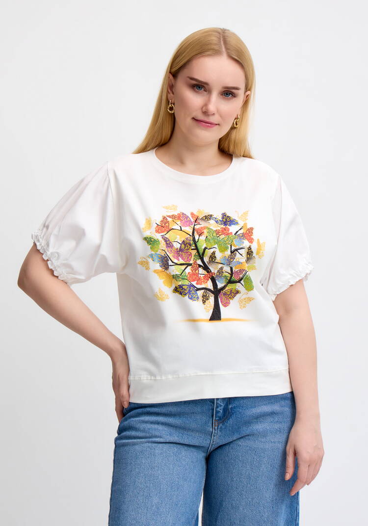 Блуза с ярким принтом и коротким рукавом шир.  750, рис. 18