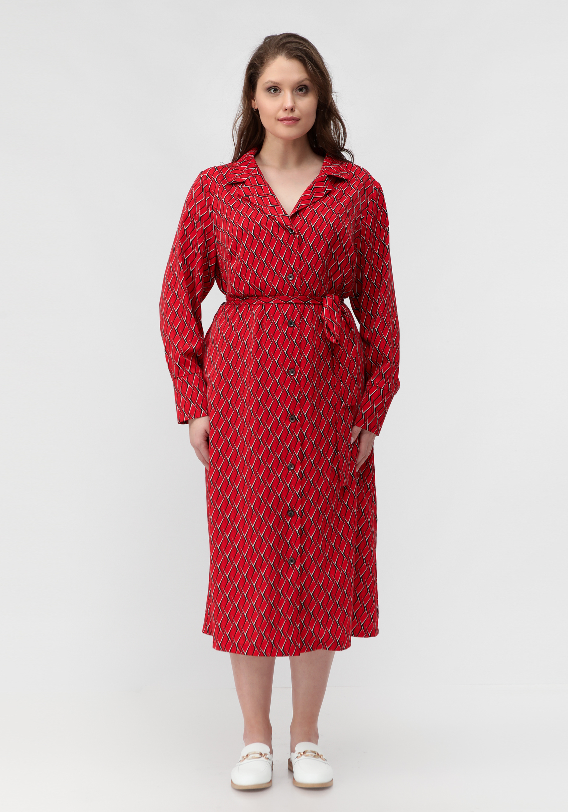 Платье рубашка с отложным воротником VeraVo, цвет красный, размер 52 - фото 5