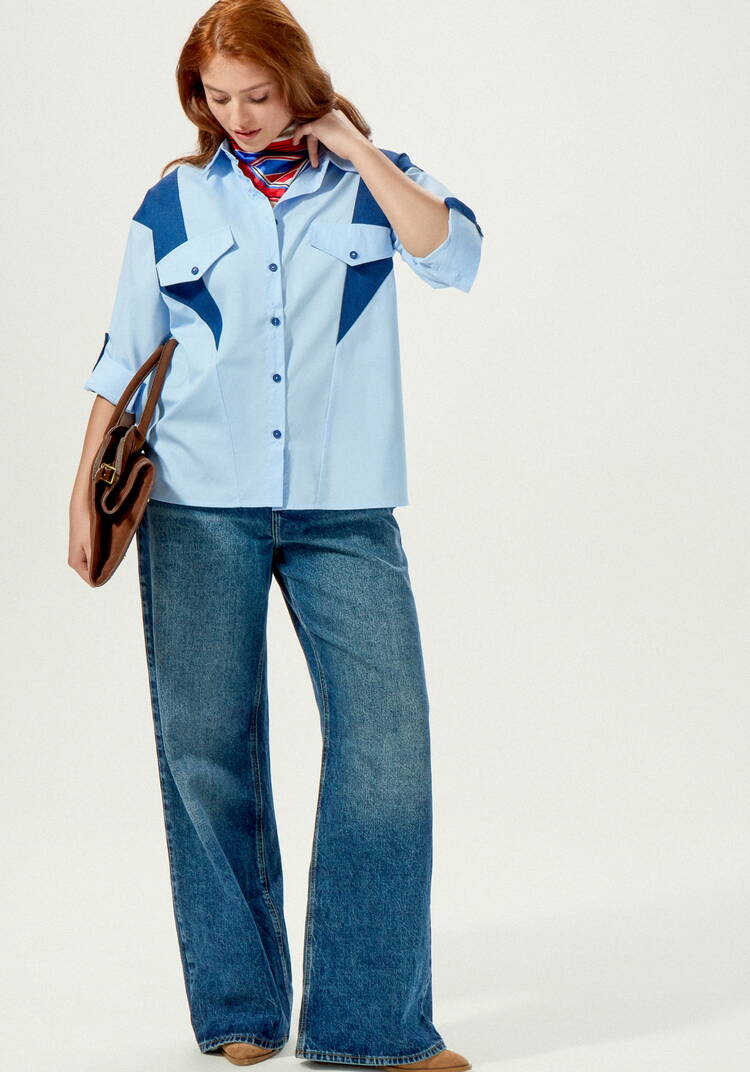 Рубашка свободная с контрастными вставками шир.  750, рис. 15