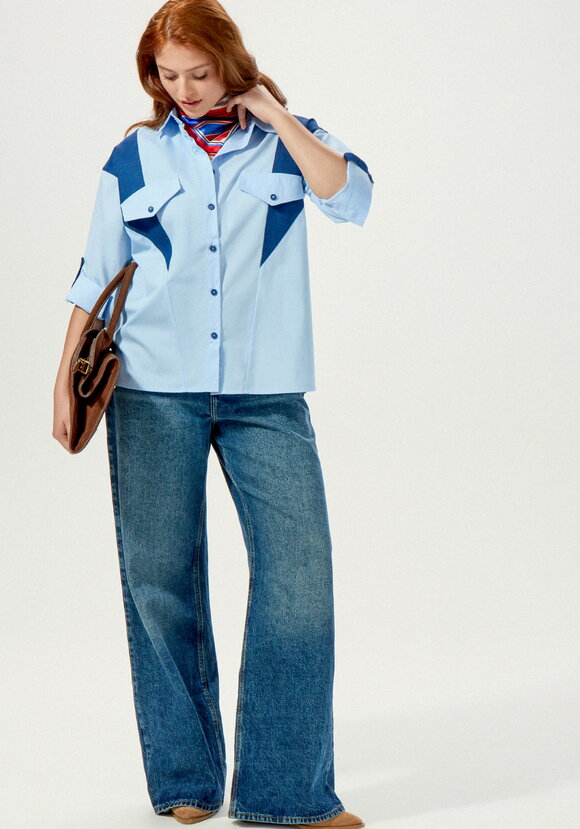 Рубашка свободная с контрастными вставками шир.  580, рис. 15