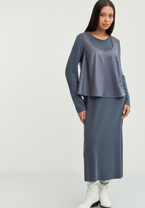 Платье трикотажное с жилетом под кожу