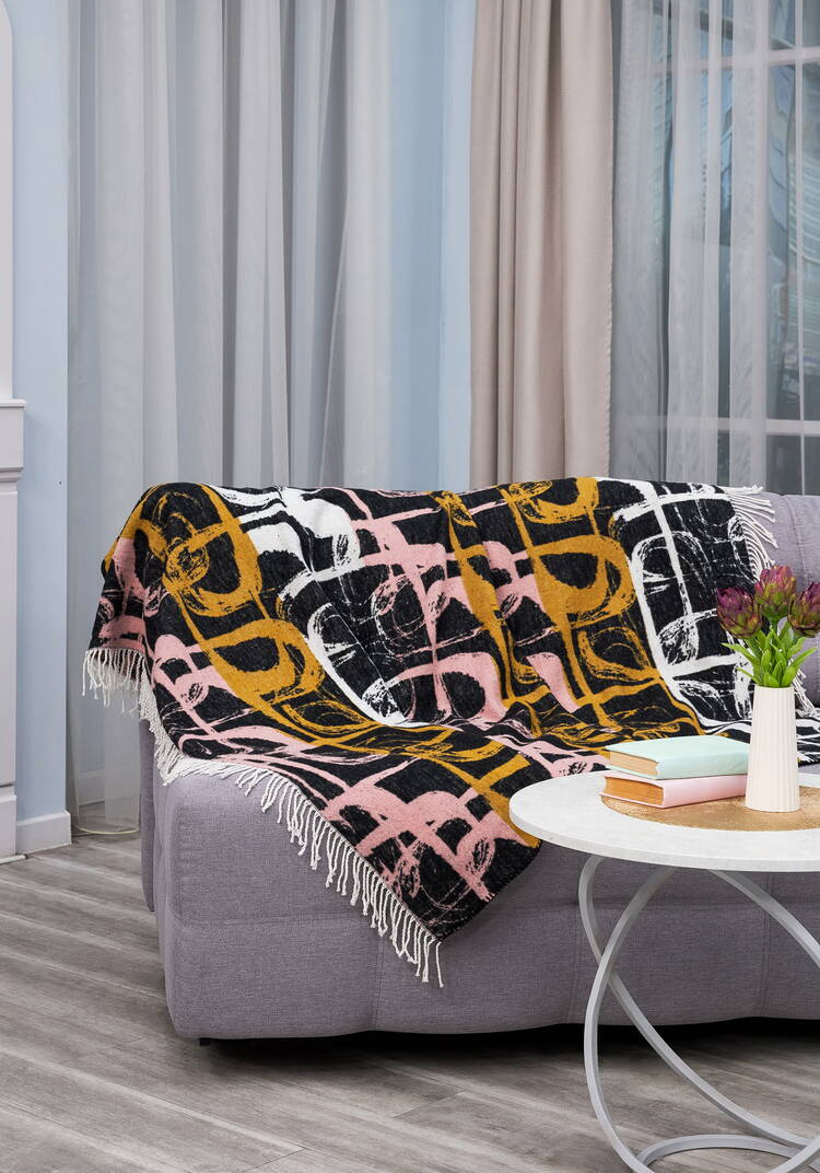 Плед с бахромой Хлопковый жаккард шир.  750, рис. 1