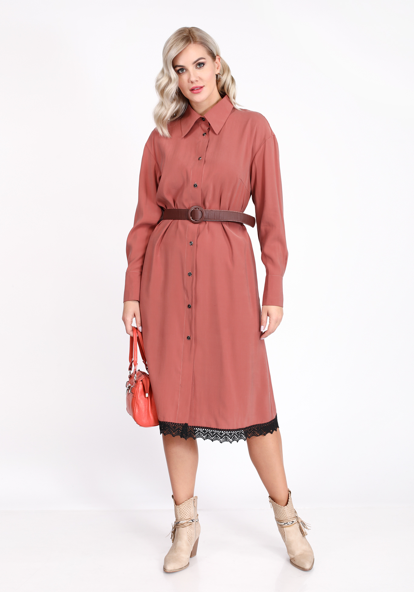 Платье-рубашка с кружевной отделкой Polina Romanova, размер 48, цвет хаки - фото 6