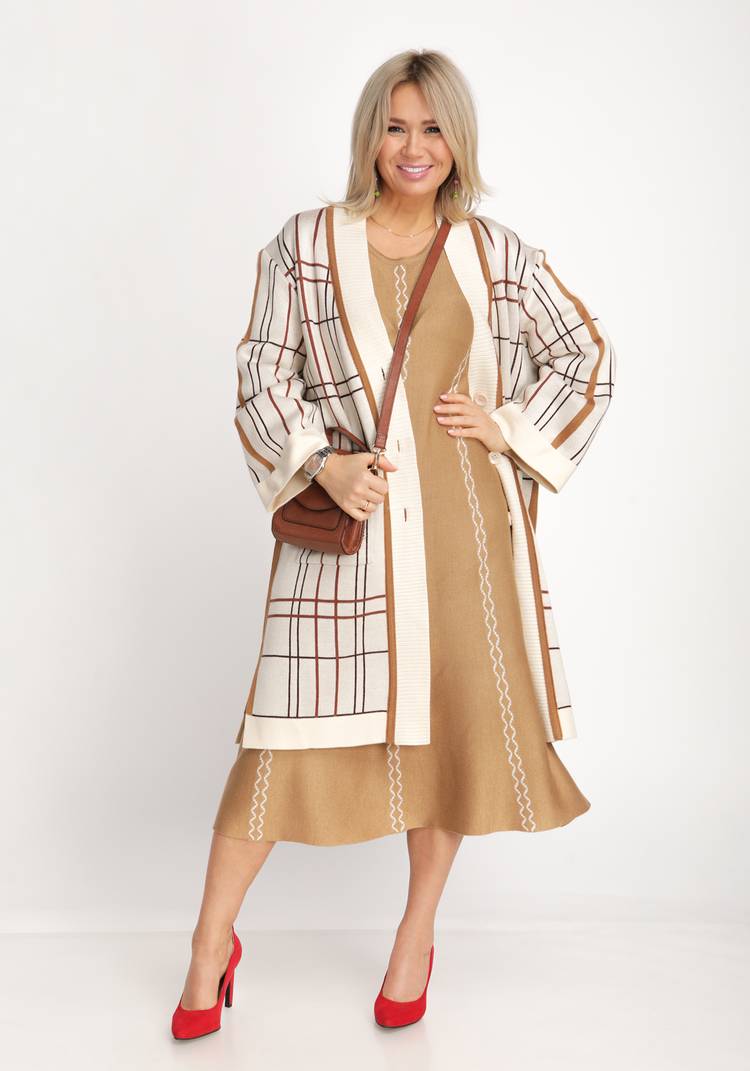 Кардиган в клетку с карманами и поясом шир.  750, рис. 3