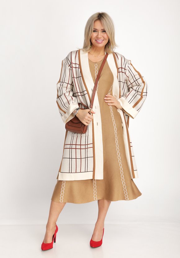 Кардиган в клетку с карманами и поясом шир.  580, рис. 3