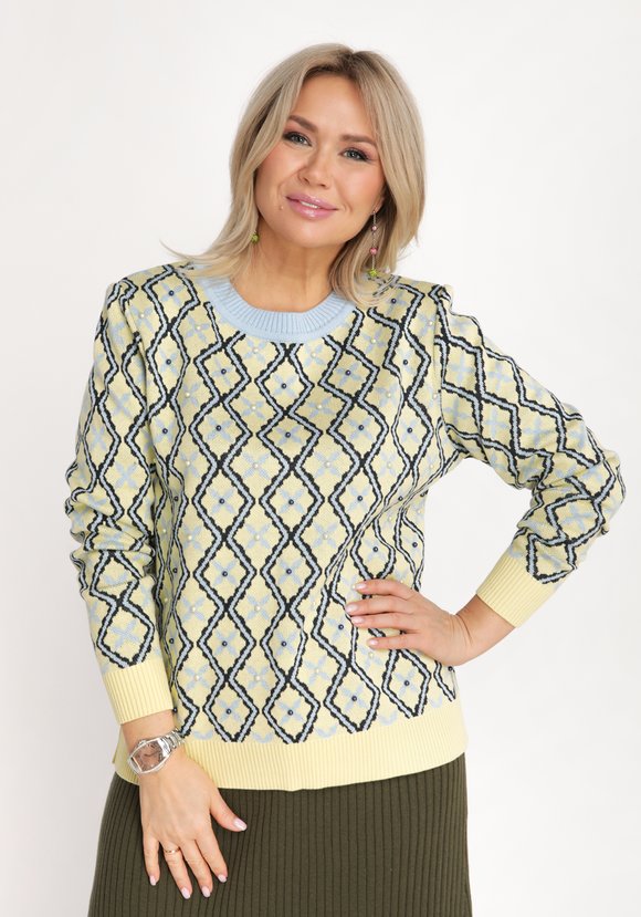 Джемпер с рисунком и декором в виде бусин шир.  580, рис. 1