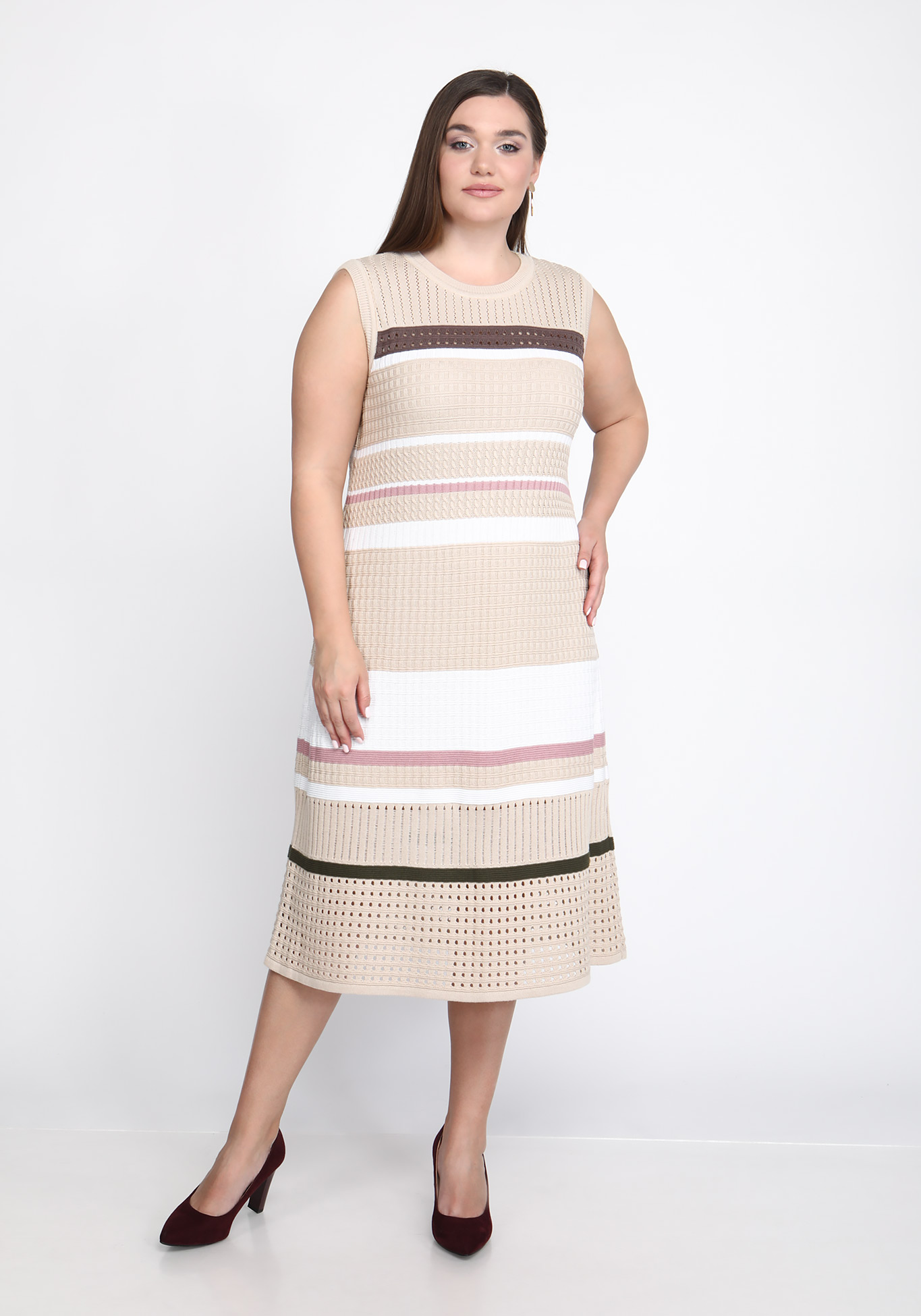 Платье ажурное в полоску Vivawool, размер 48, цвет бежевый - фото 5