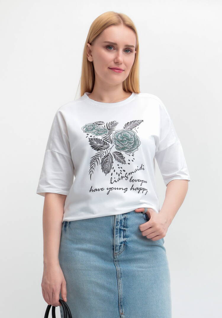 Футболка с принтом Зеленый цветок шир.  750, рис. 16