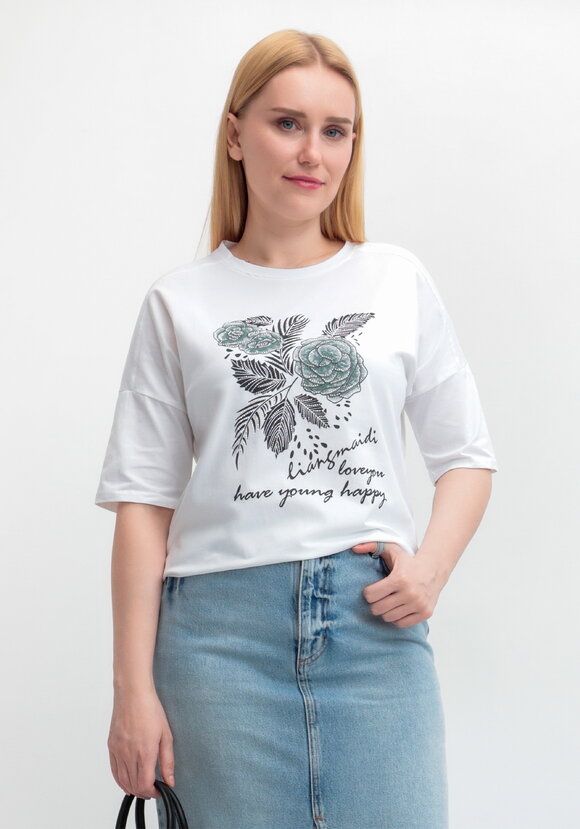 Футболка с принтом Зеленый цветок шир.  580, рис. 16