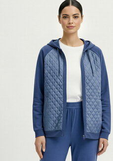 Бомбер с капюшоном из комбинированной ткани