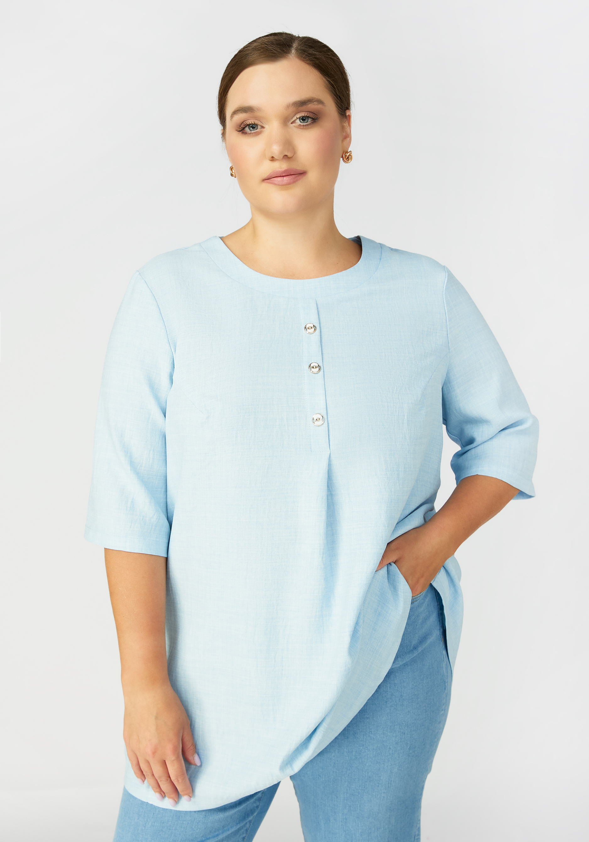 Блуза с планкой на пуговицах Manhattan, цвет белый, размер 60 - фото 2