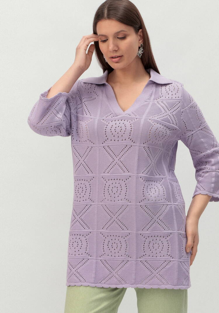 Туника с ажурным рисунком и воротником поло шир.  750, рис. 30