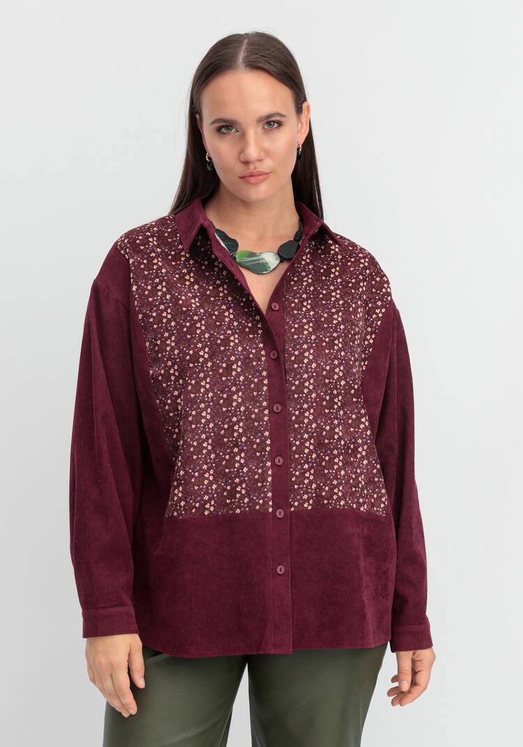 Рубашка из микровельвета с цветочной вставкой шир.  750, рис. 7