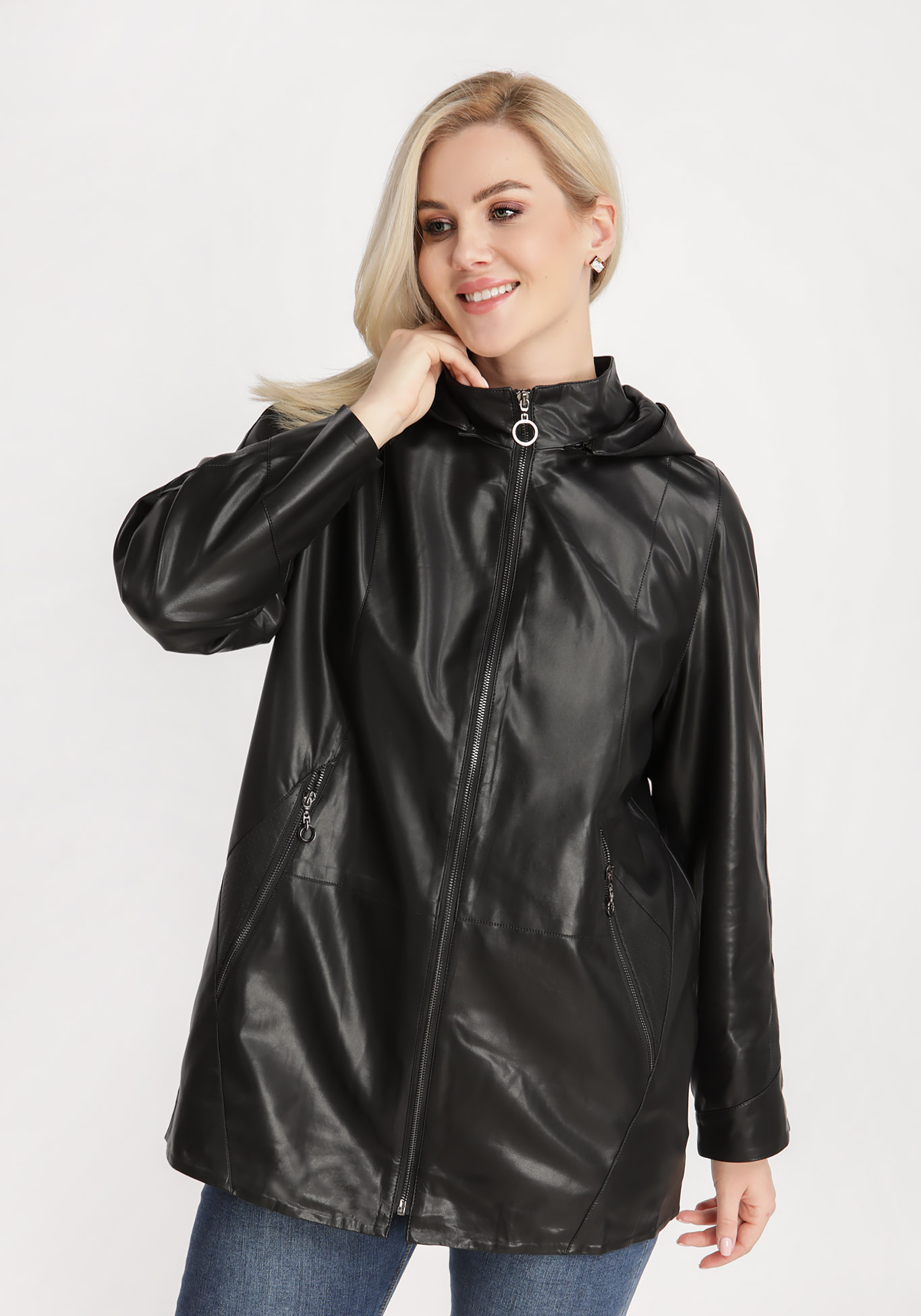 Куртка из экокожи с капюшоном, размер 50, цвет черный - фото 3