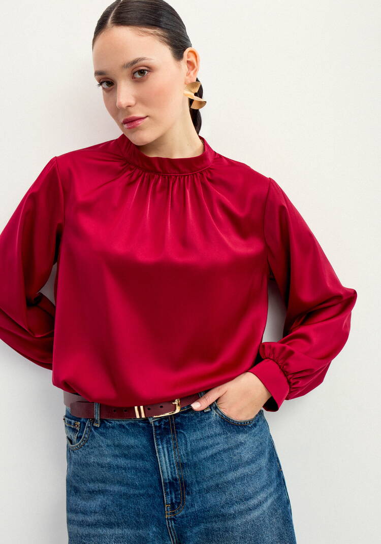 Блуза шелковая с воротником-стойкой шир.  750, рис. 6