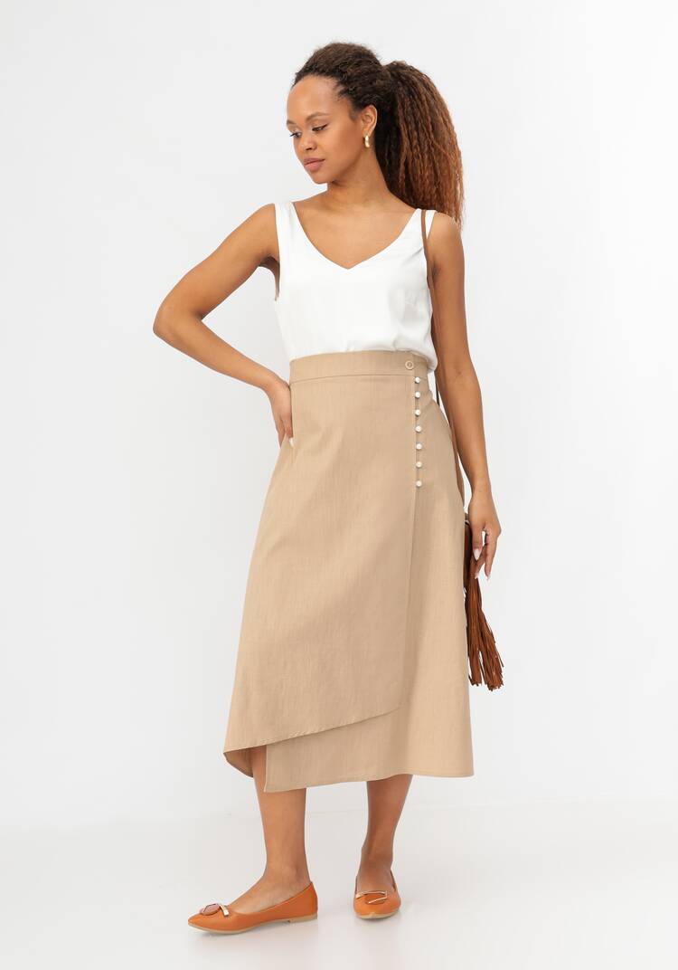 Юбка из льна с декоративными пуговицами шир.  750, рис. 6