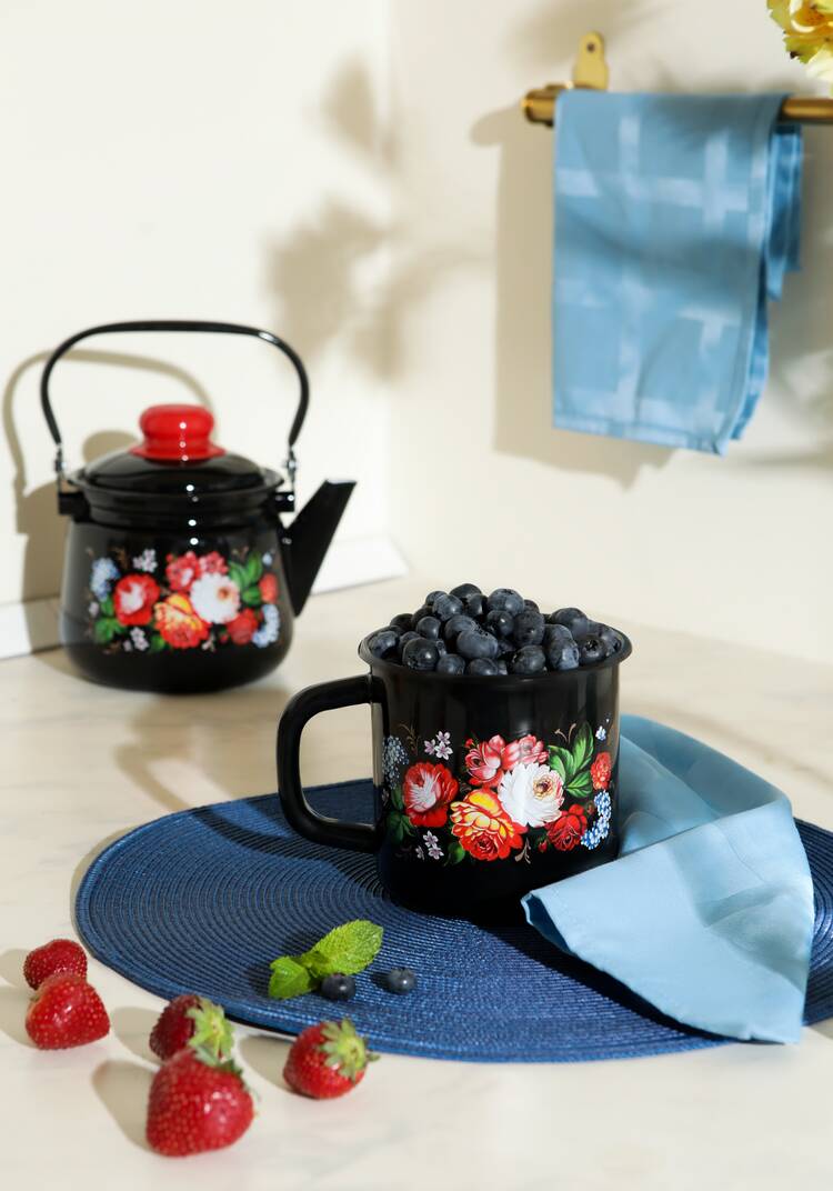 Кружка эмалированная Жостовские мотивы шир.  750, рис. 6