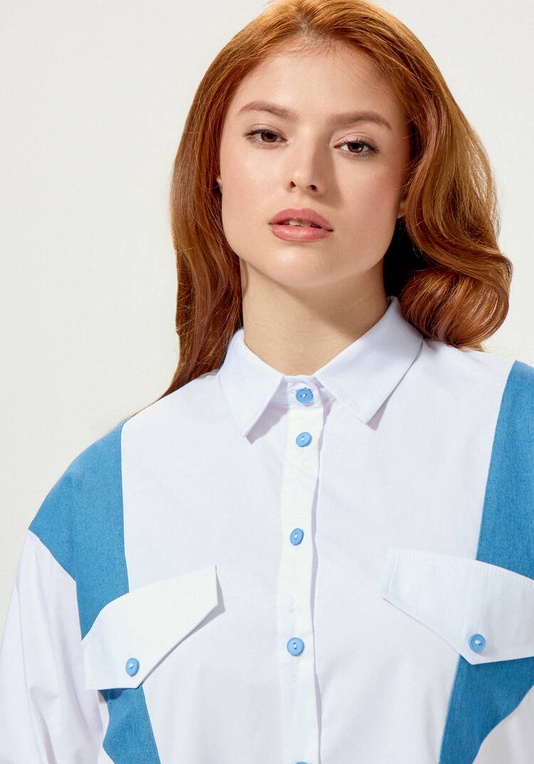 Рубашка свободная с контрастными вставками шир.  750, рис. 5