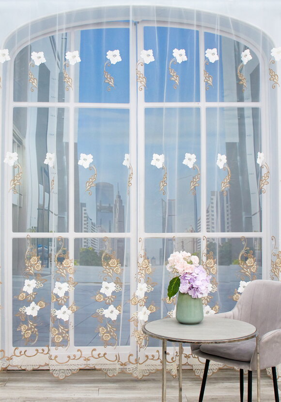 Тюль с вышивкой Белый цветок шир.  580, рис. 12