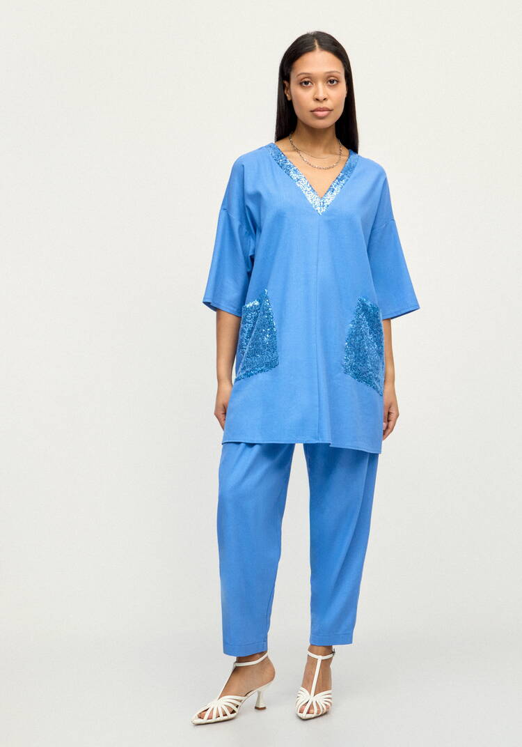 Блуза изо льна с паетками шир.  750, рис. 2