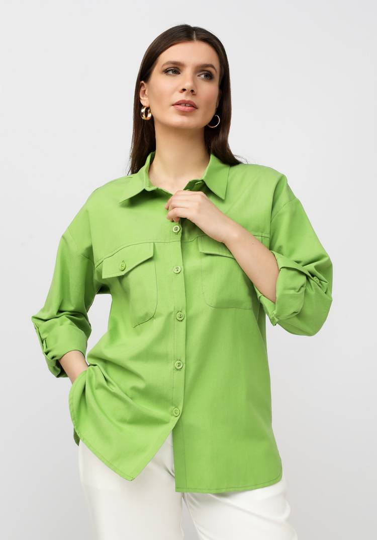 Блуза с патами на рукавах свободного кроя шир.  750, рис. 1