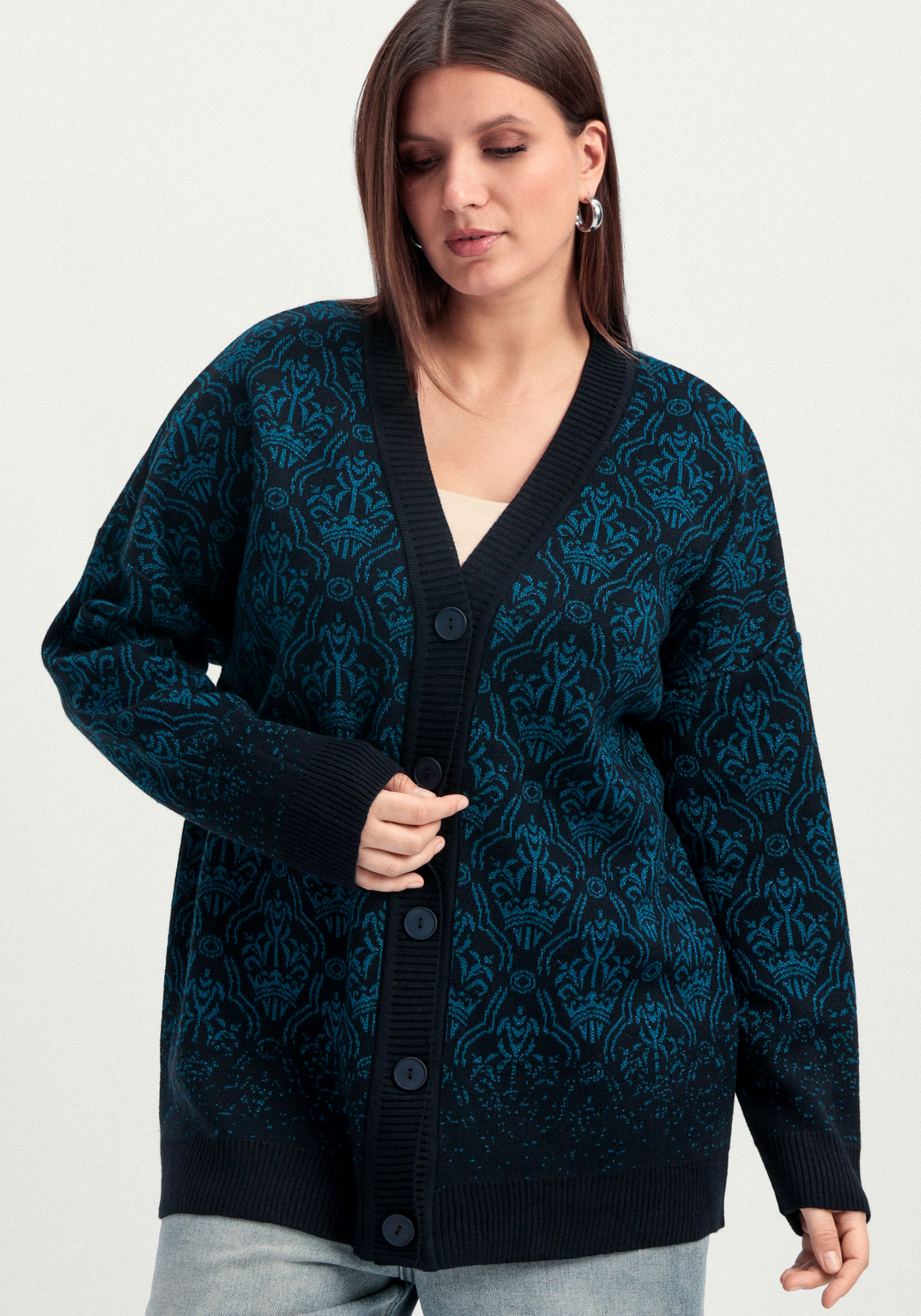 

Кардиган с узорами и эффектом деграде, Синий