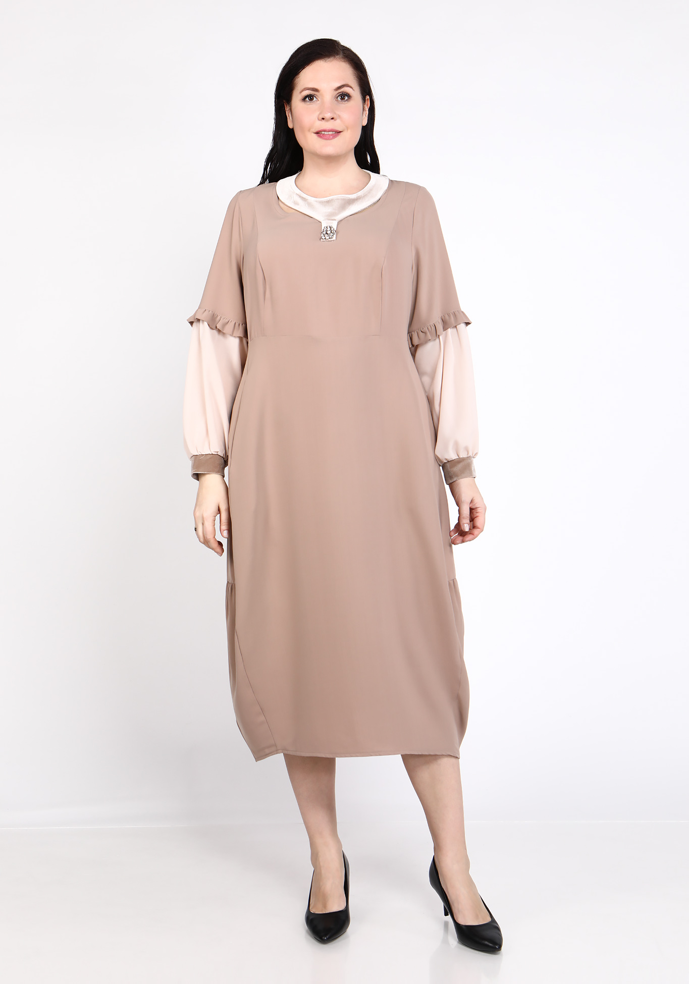 Платье макси с оригинальным декором GalaGrosso, размер 50, цвет капучино - фото 1