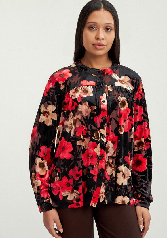 Блуза из пан-бархата с цветочным принтом шир.  580, рис. 4