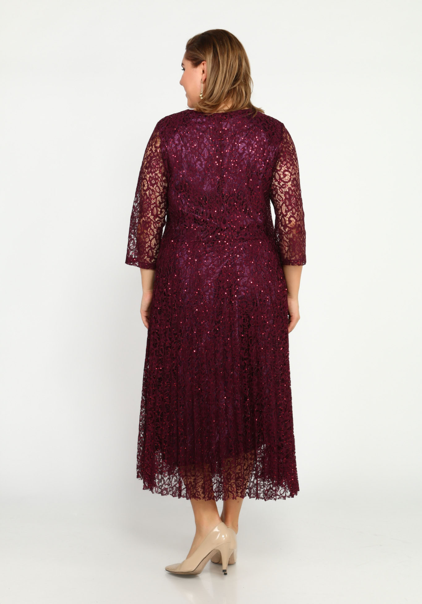 Платье-макси с кружевными вставками Bel Fiore, размер 50, цвет баклажановый - фото 3