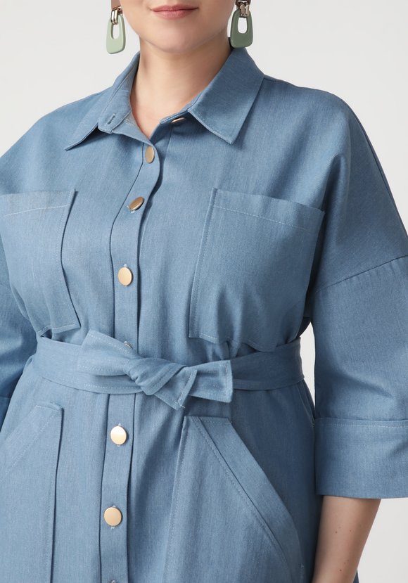 Платье-рубашка из джинсовой ткани с поясом шир.  580, рис. 4