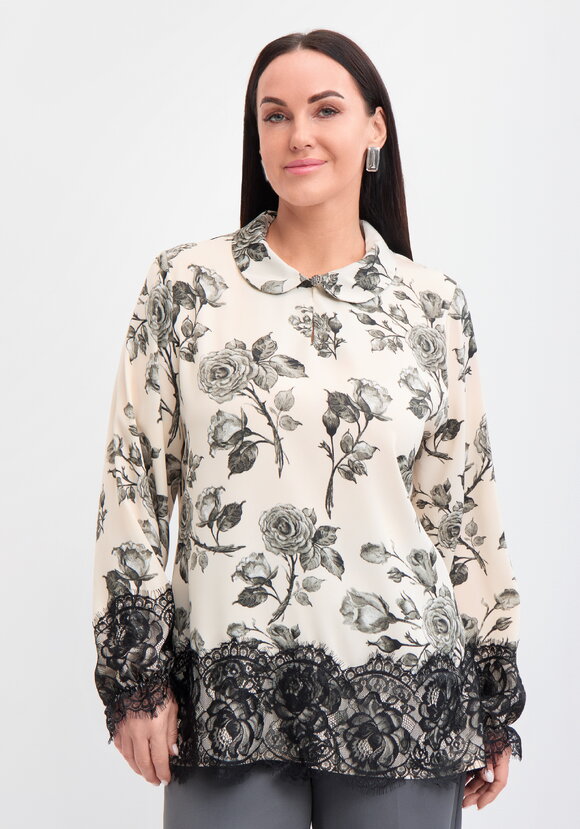 Блуза с кружевом и цветочным принтом шир.  580, рис. 10