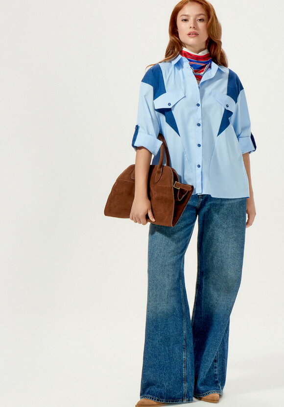 Рубашка свободная с контрастными вставками шир.  580, рис. 9