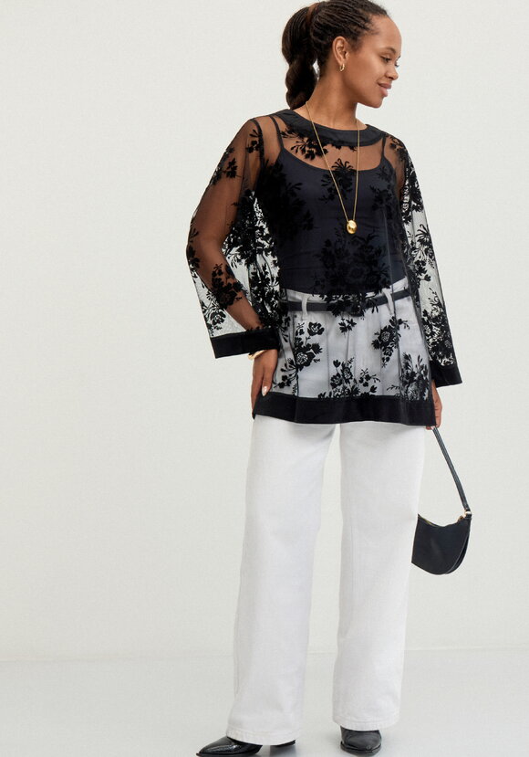 Блуза из сетки с бархатным принтом шир.  580, рис. 7