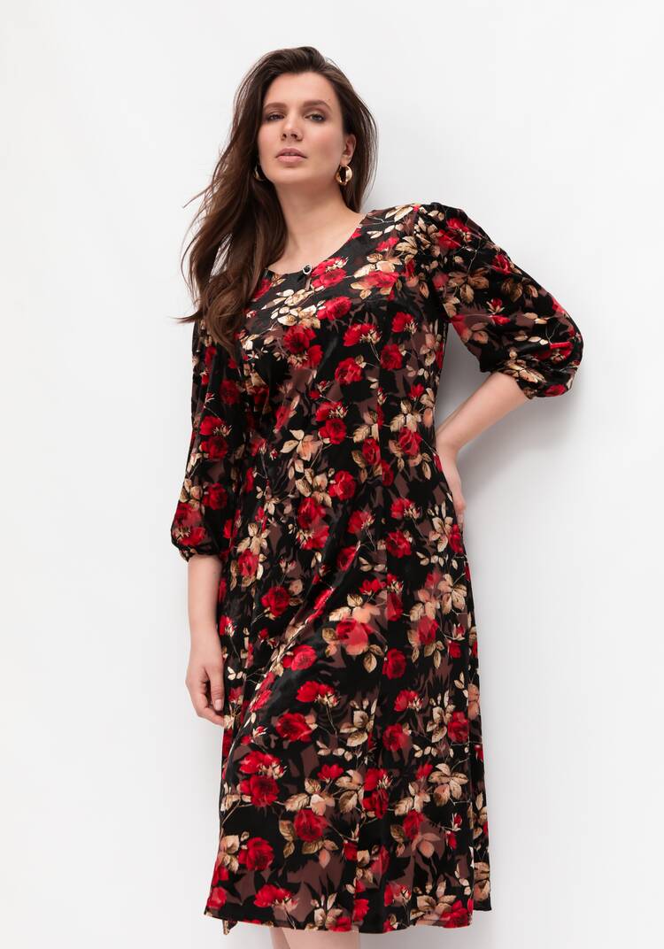 Платье из бархата с цветочным принтом шир.  750, рис. 7