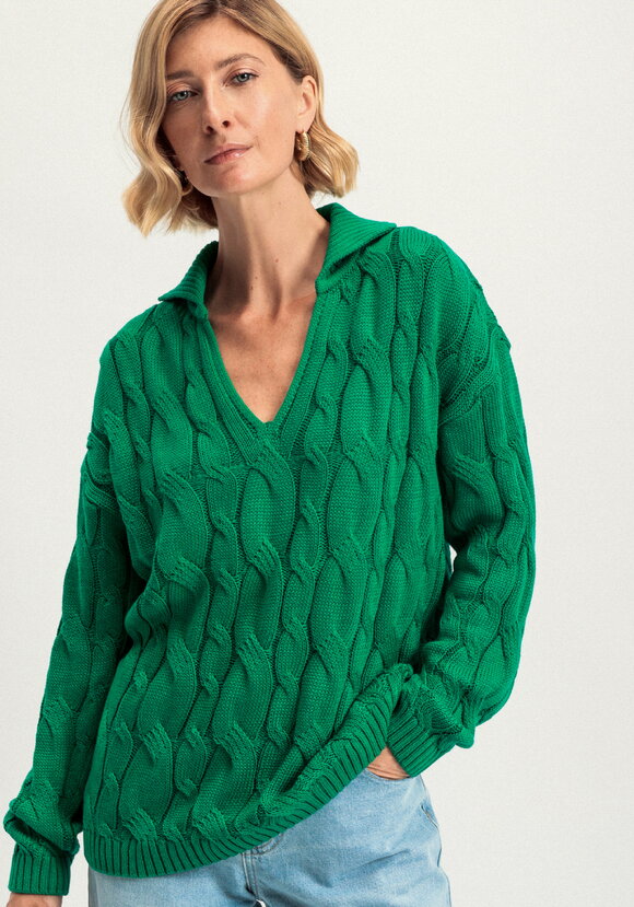 Джемпер с косами и воротником-поло шир.  580, рис. 1