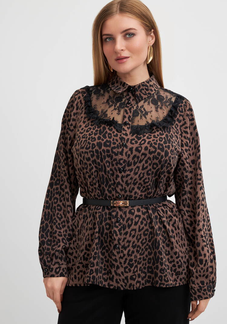 Блуза с анималистическим принтом и кружевом шир.  750, рис. 1
