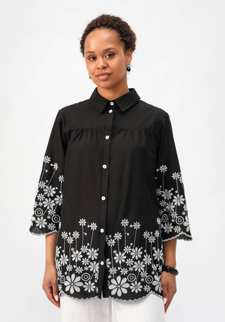 Блуза с цветочной вышивкой на пуговицах шир.  750, рис. 4