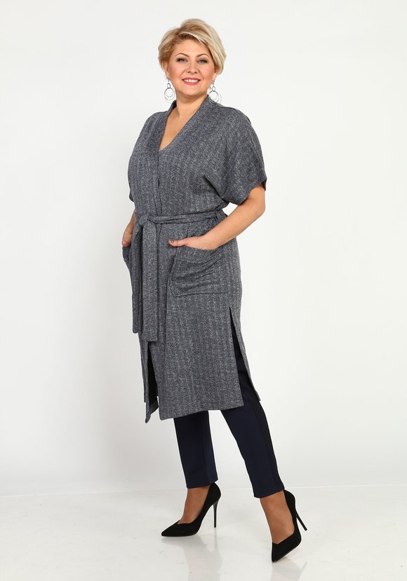 Кардиган с карманами и поясом удлиненный шир.  580, рис. 16