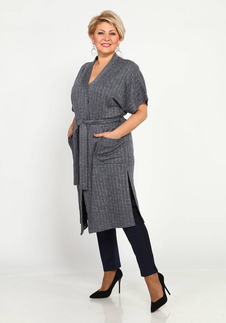 Кардиган с карманами и поясом удлиненный шир.  750, рис. 16