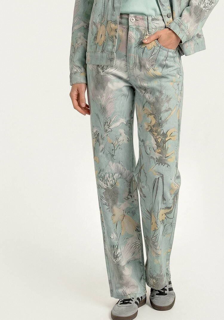 Джинсы прямого кроя с цветочными мотивами шир.  750, рис. 2