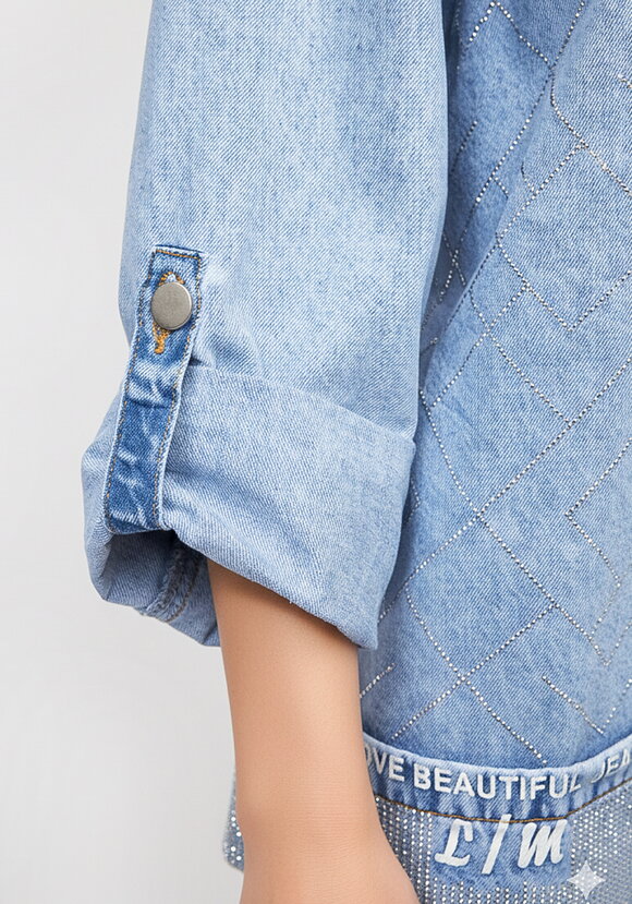 Джинсовая куртка со стразами Асеня шир.  580, рис. 6