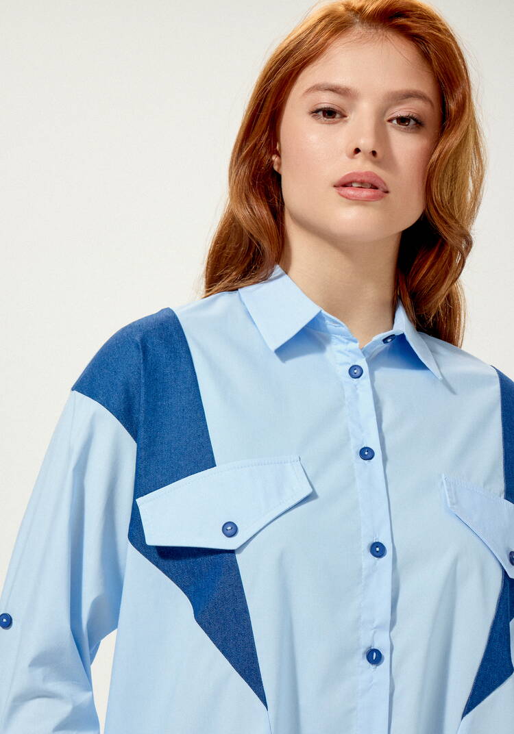 Рубашка свободная с контрастными вставками шир.  750, рис. 12