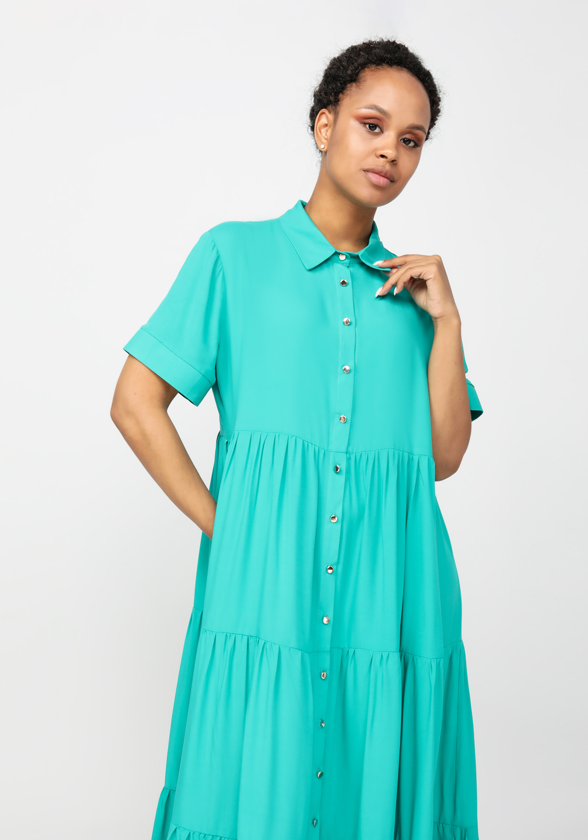 Платье рубашка на пуговицах свободного кроя Bianka Modeno, цвет фиолетовый, размер 50 - фото 8