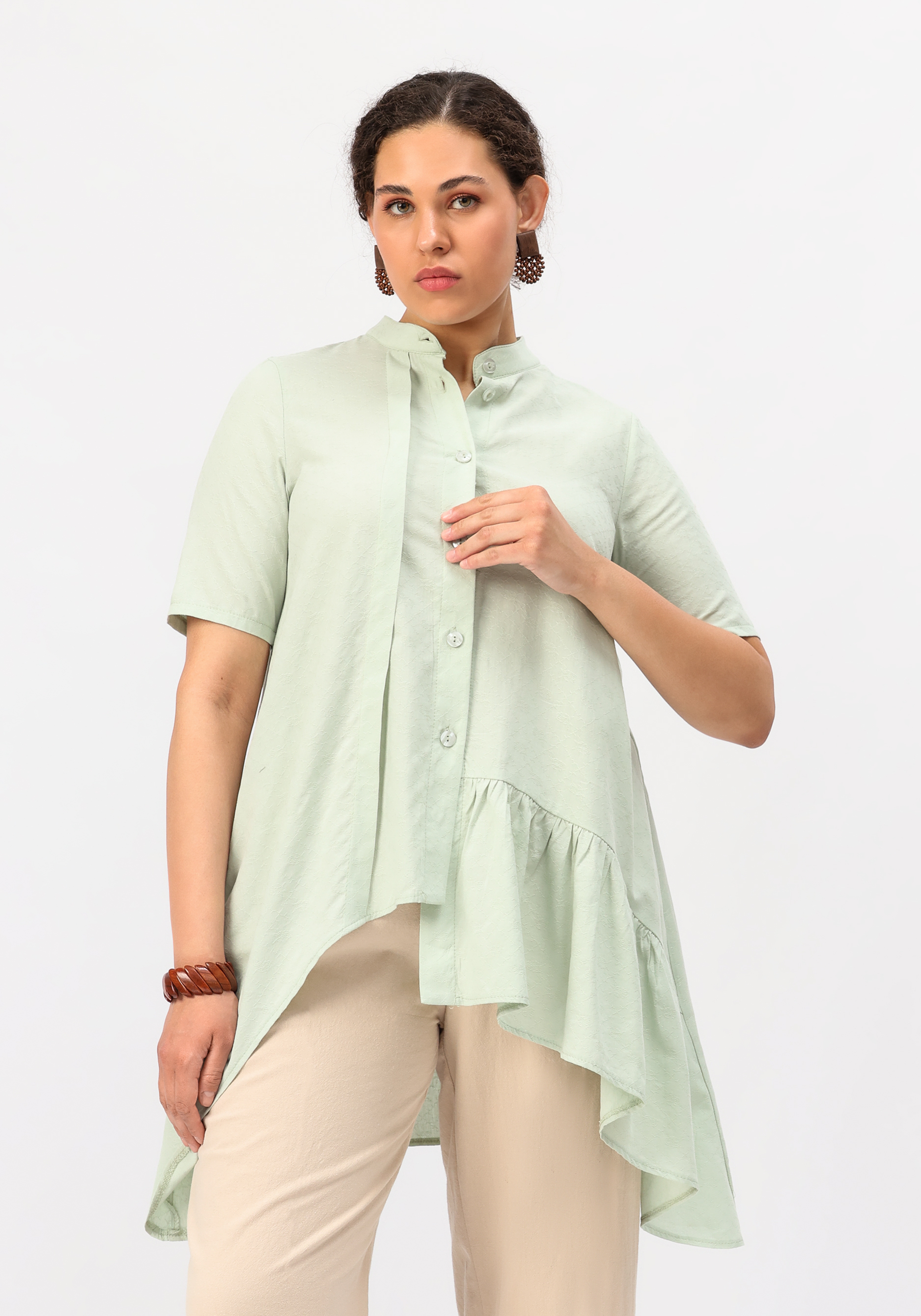 

Блуза оригинального кроя с воланом, Голубой