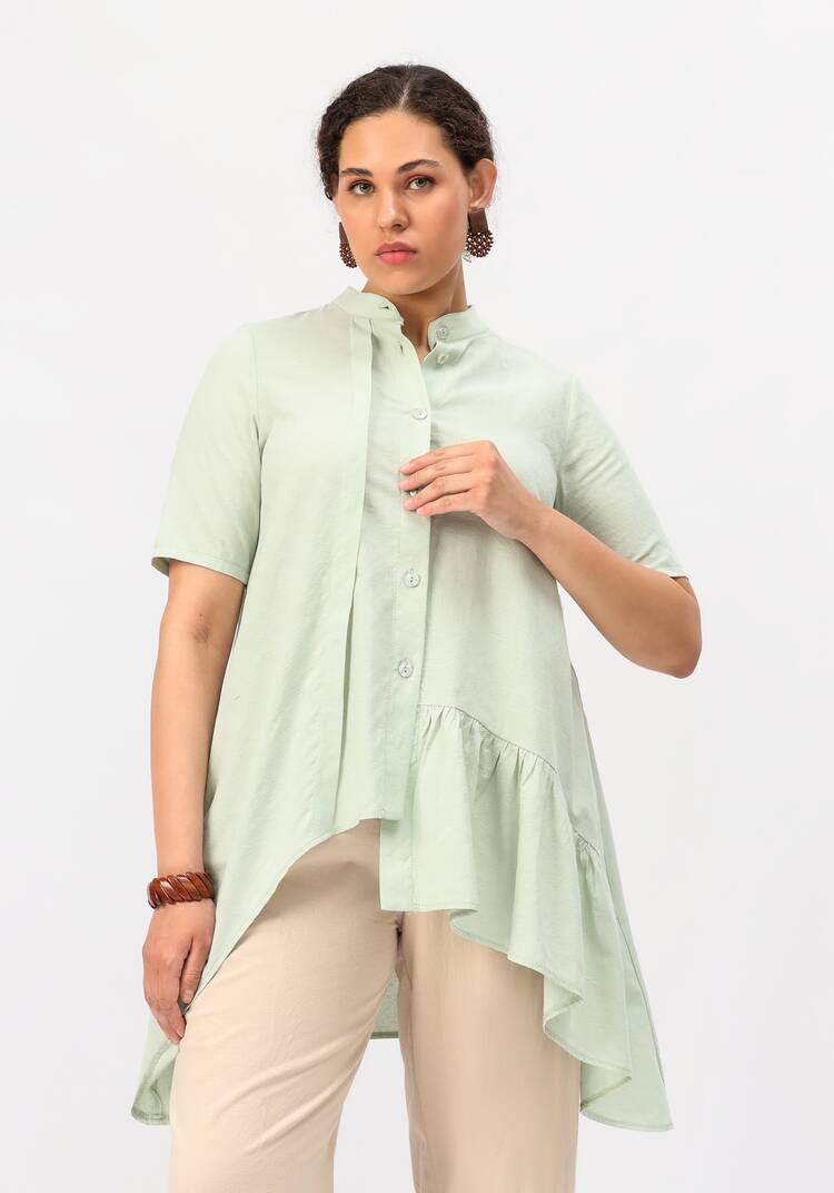 Блуза оригинального кроя с воланом шир.  750, рис. 9